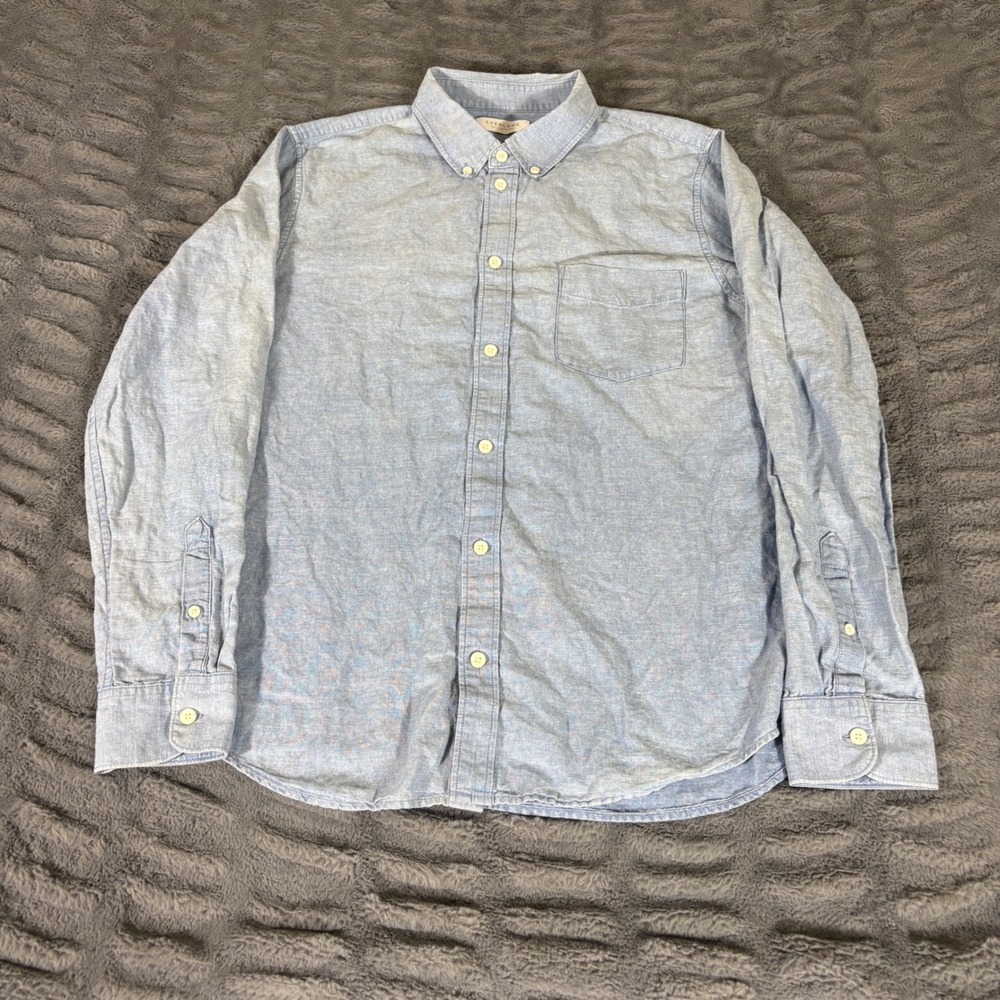 Everlane Mens Large Light Blue Cotton Linen Button Down Long Sleeve Shirt AT178